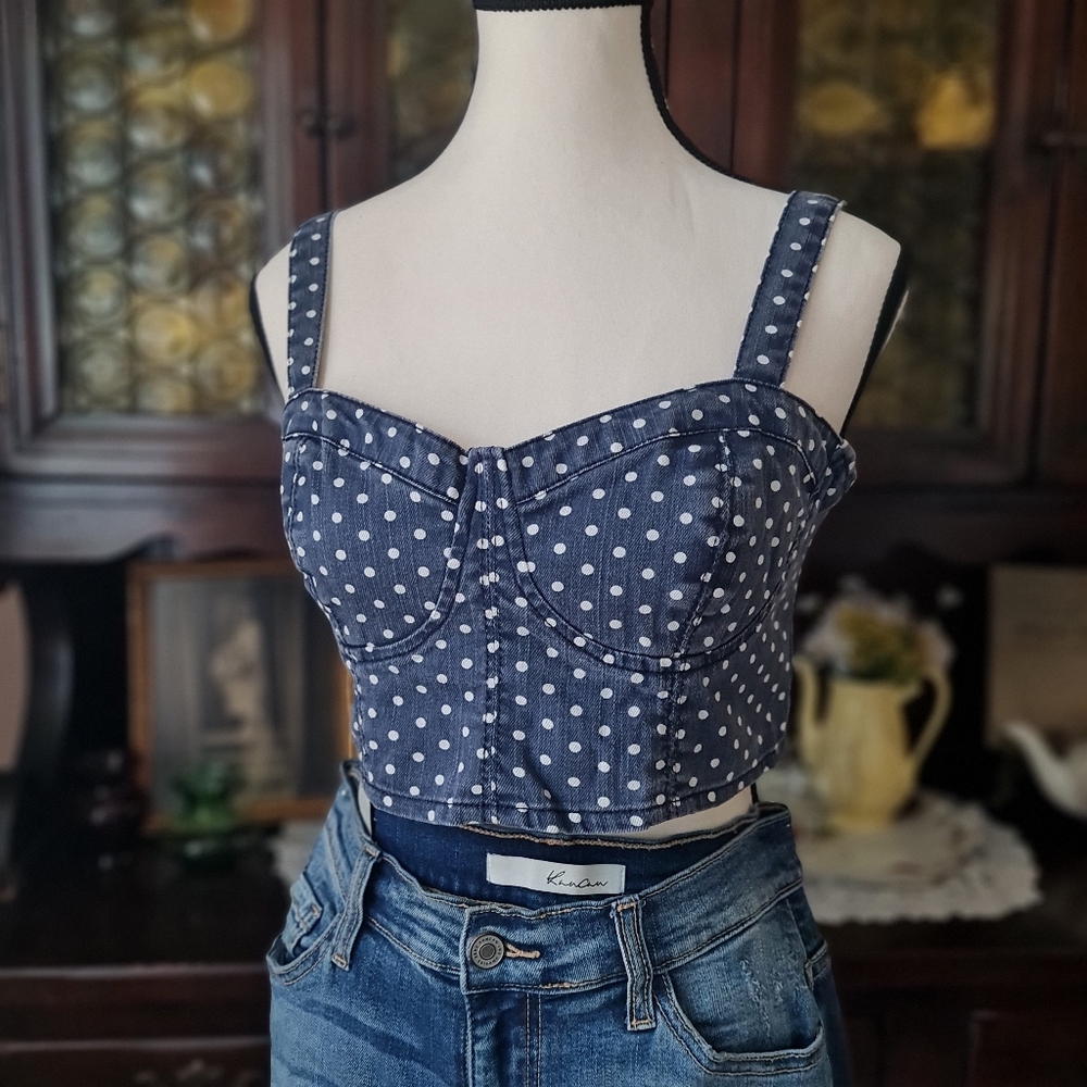 Denim Bustier Polkadot Crop Top size Medium
